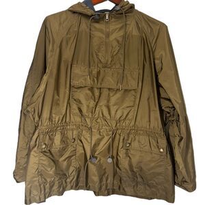 Burberry Brit Utility Jacket Size XL Army Green Hooded Anorak Coat